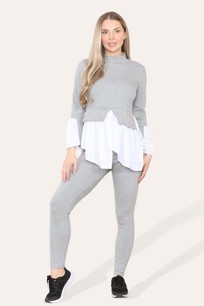 Ribbed Lounge Wear Flared Shirt And Leggings Co-Ord Set